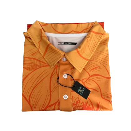 color fade orange golf shirt with floral pattern