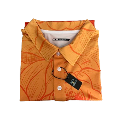 color fade orange golf shirt with floral pattern