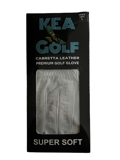 Introducing our 2024 premium KEA Golf Cabretta Leather Golf Gloves. Crafted to perfection, each glove is adorned with our iconic KEA Golf on the tab. Available in both classic white and blue camo, our gloves cater to both left and right handed golfers in sizes medium, large, and extra large. Shown white glove in custom packaging
